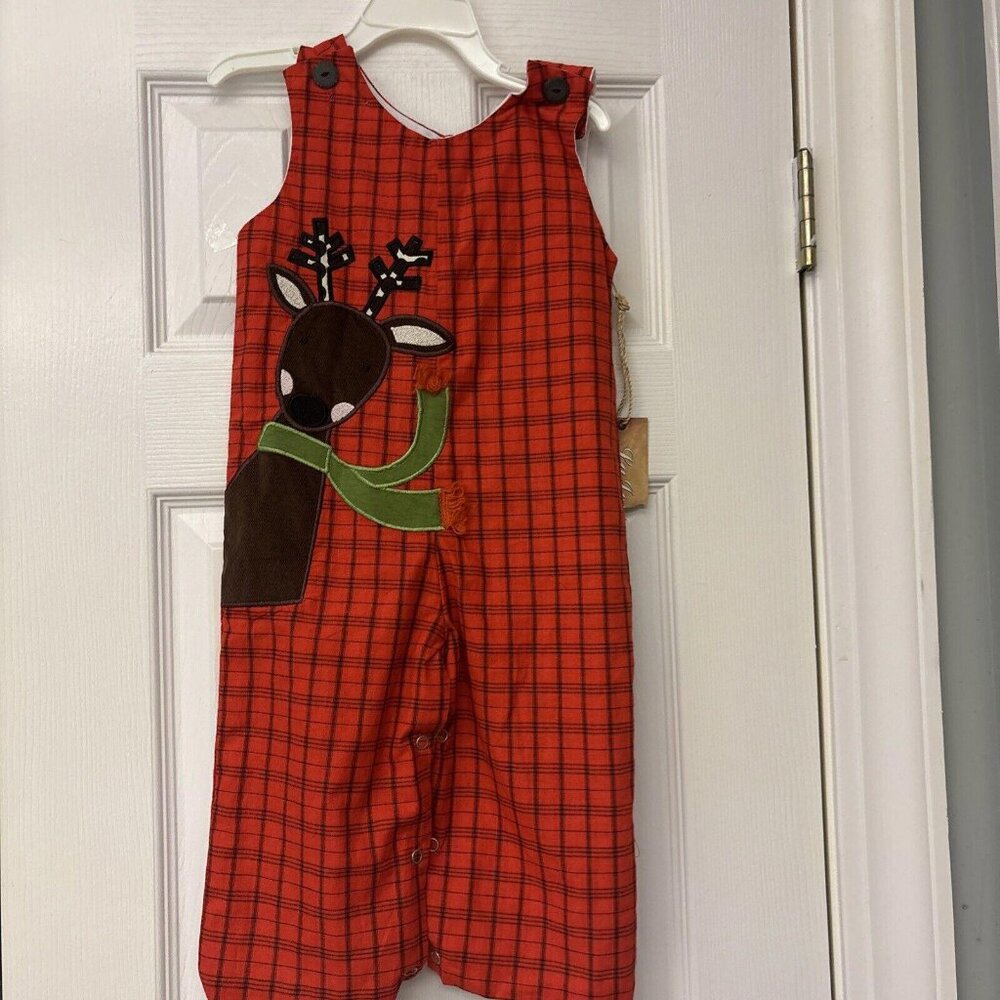 NWT La Jenns Boy’s Longall Size 24 Months Reindeer Red Plaid Sleeveless Lined